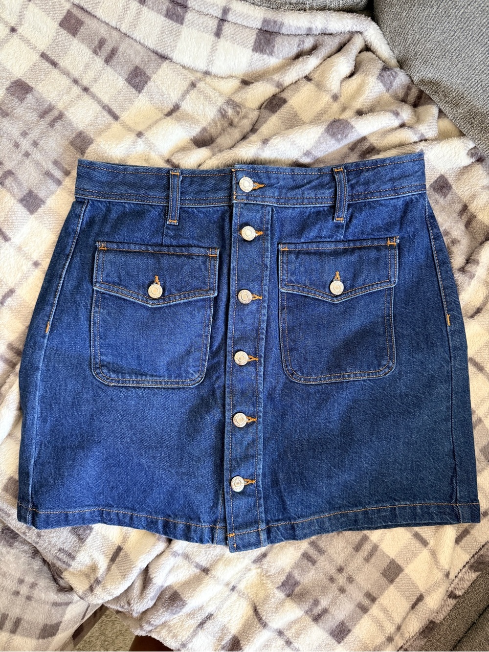 LOFT Denim Button-Front Mini Skirt - Blue